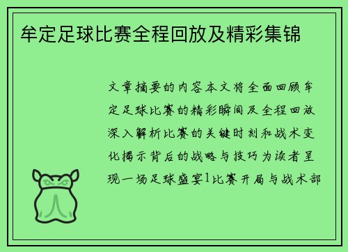 牟定足球比赛全程回放及精彩集锦