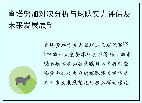 查塔努加对决分析与球队实力评估及未来发展展望