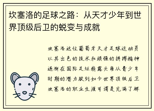 坎塞洛的足球之路：从天才少年到世界顶级后卫的蜕变与成就